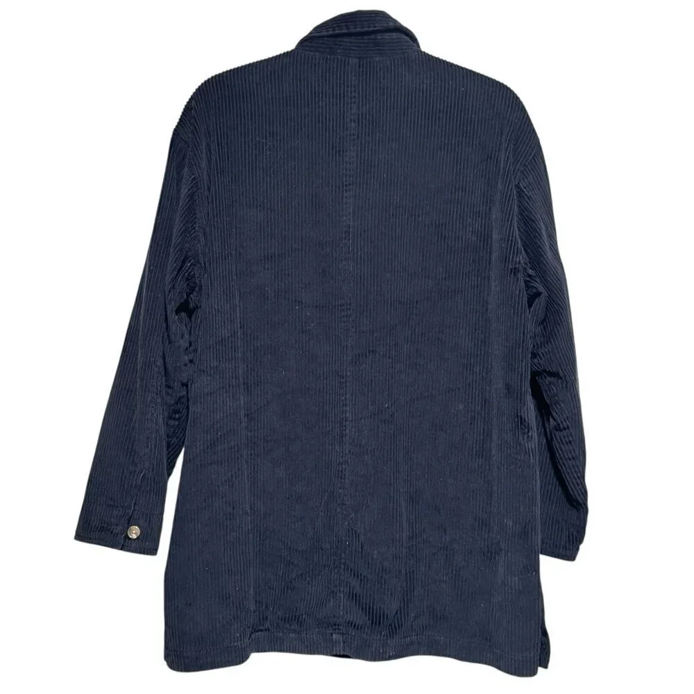 Vintage 90s Eddie Bauer Womens Small Blue Corduroy Barn Wide Wale Chore Coat